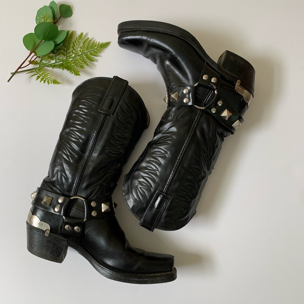 Vintage Texas Leather Cowboy Harness Boots